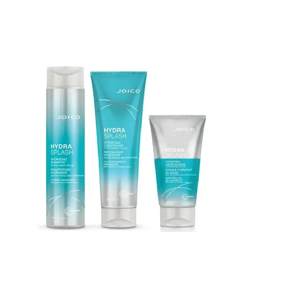 Joico Hydrasplash Trio Bundle hair care products in blue and white packaging