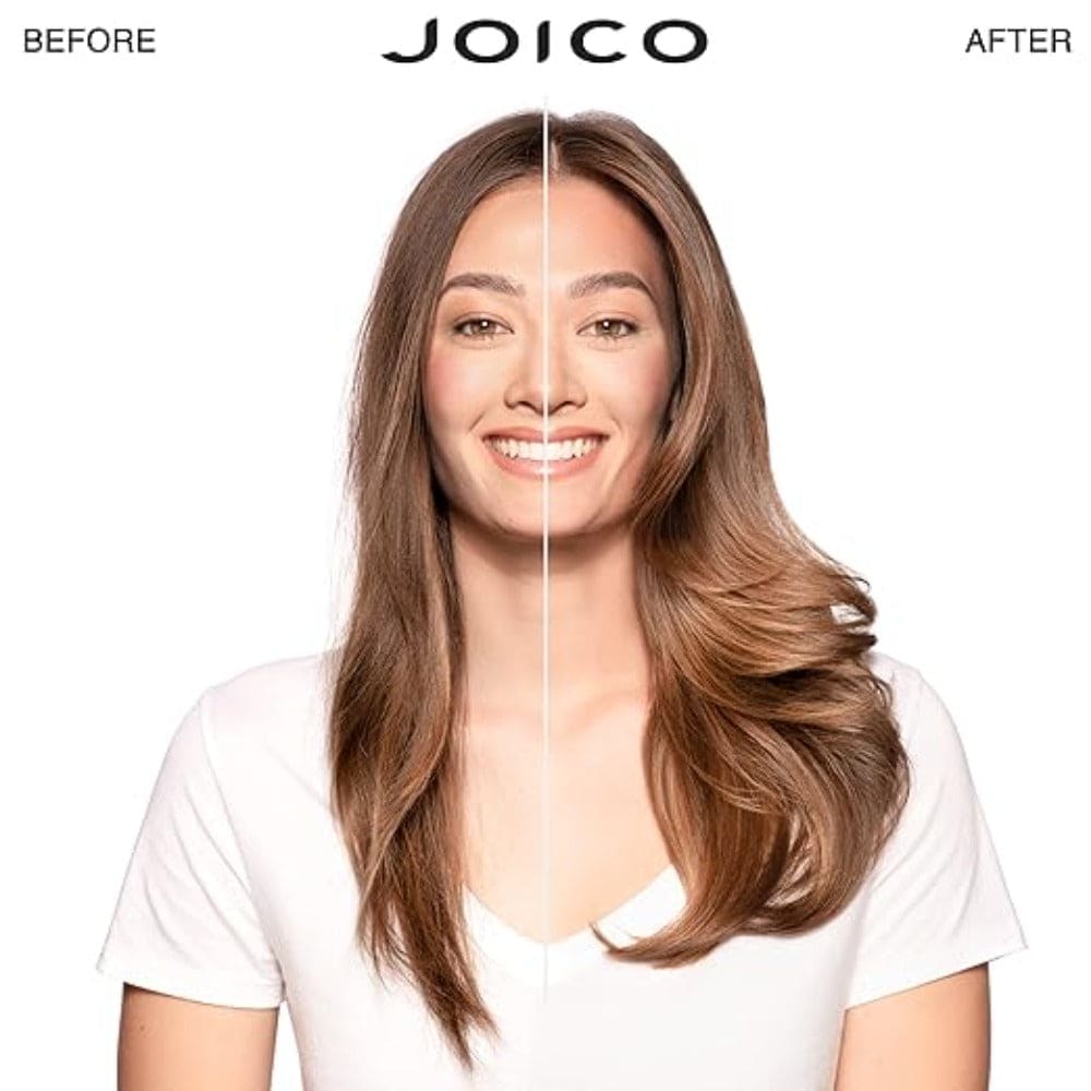 Before and after of a woman’s hairstyle using Joico Joifull Volumizing hair products