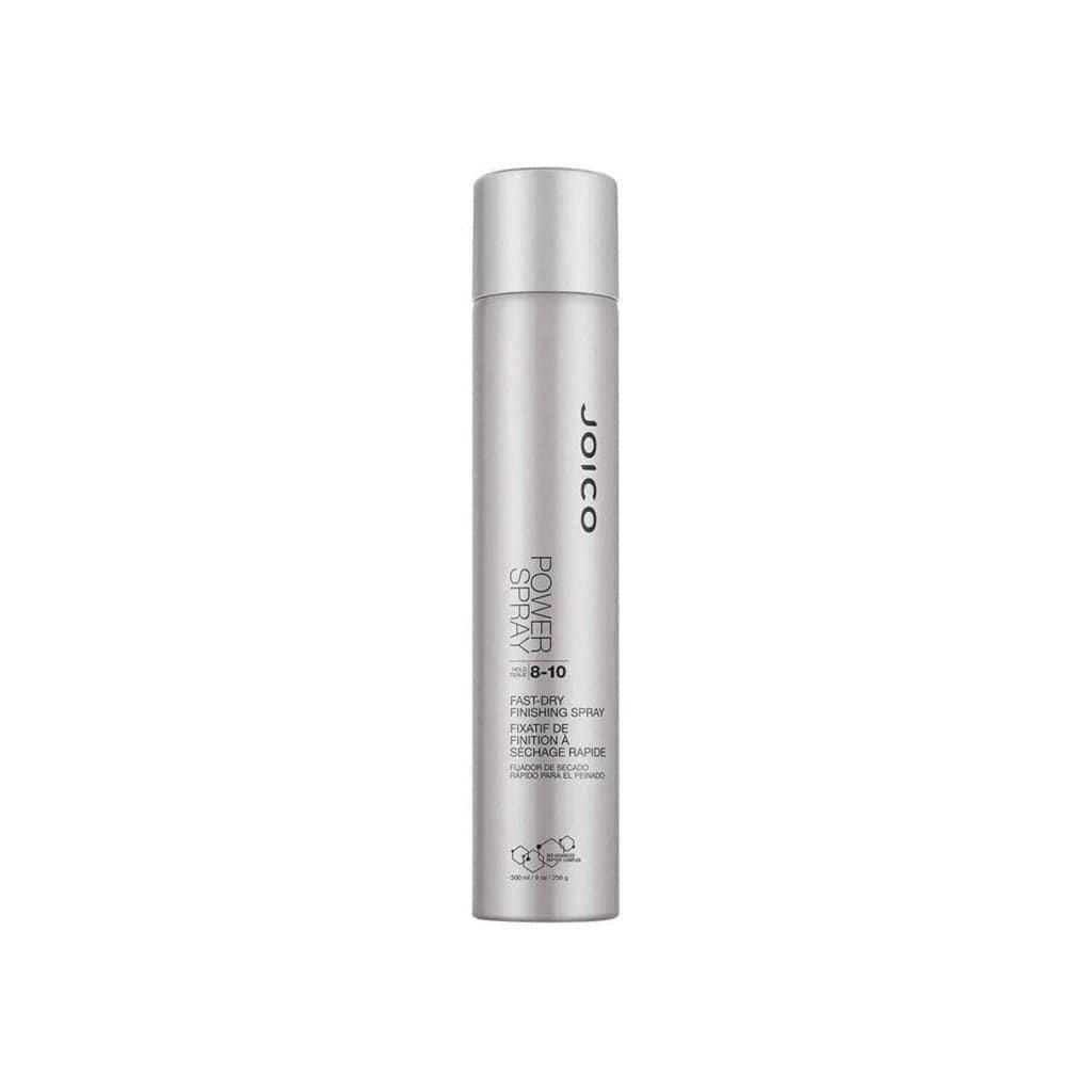 Silver cylindrical canister of Joico Power Spray Fast-Dry Finishing Spray 300ml