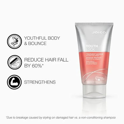 Joico YouthLock Treatment Masque tube in coral and white for youthful, vibrant hair