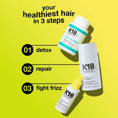 K18 3-Step Hair Repair System: Detox, Repair, Fight Frizz for Healthiest Hair