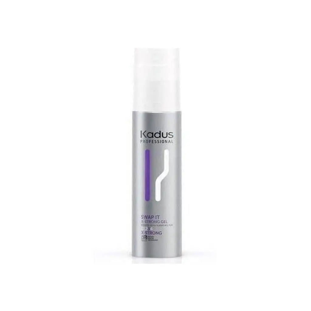 Silver aerosol can of Kadus Swap It Gel - 100ml for versatile extra strong hold styling