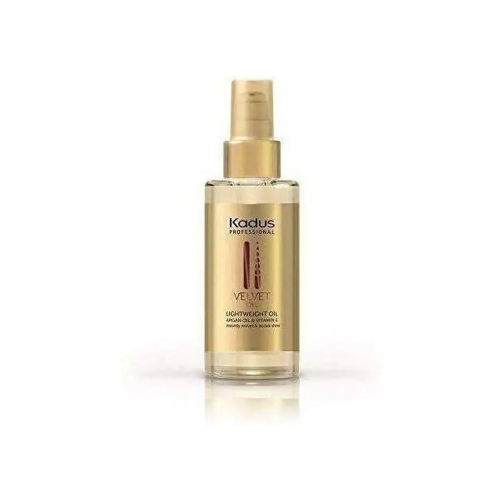 Gold-colored bottle of Kadus Velvet Oil - 100 ml with powerful antioxidants to protect hair