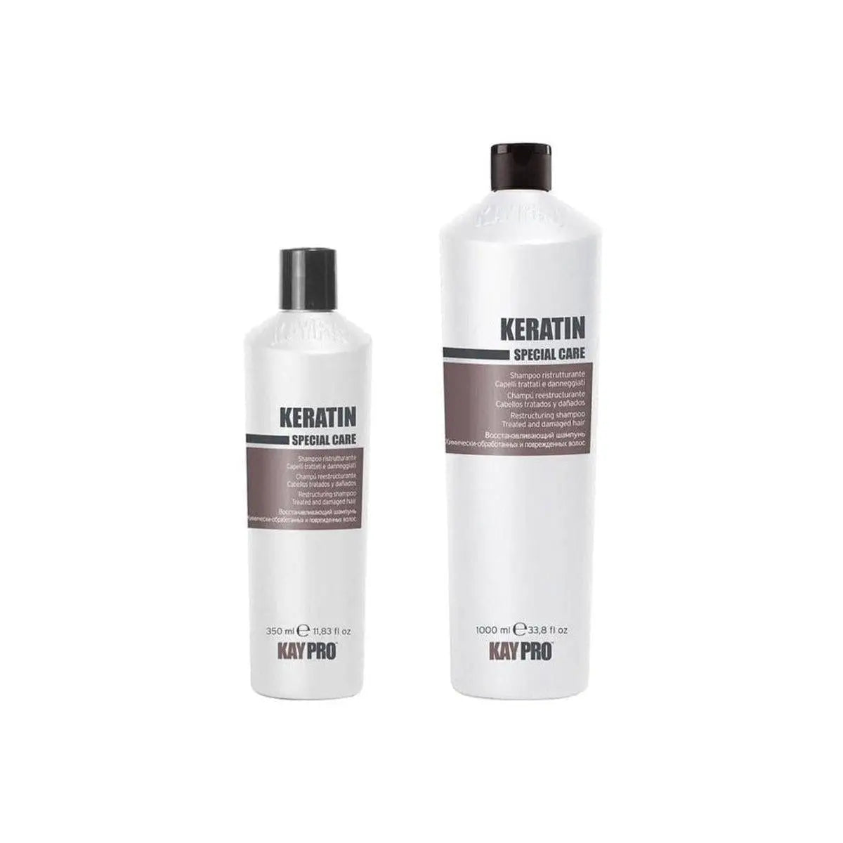 Two bottles of KayPro Keratin Shampoo 350ml for treated and damaged hair
