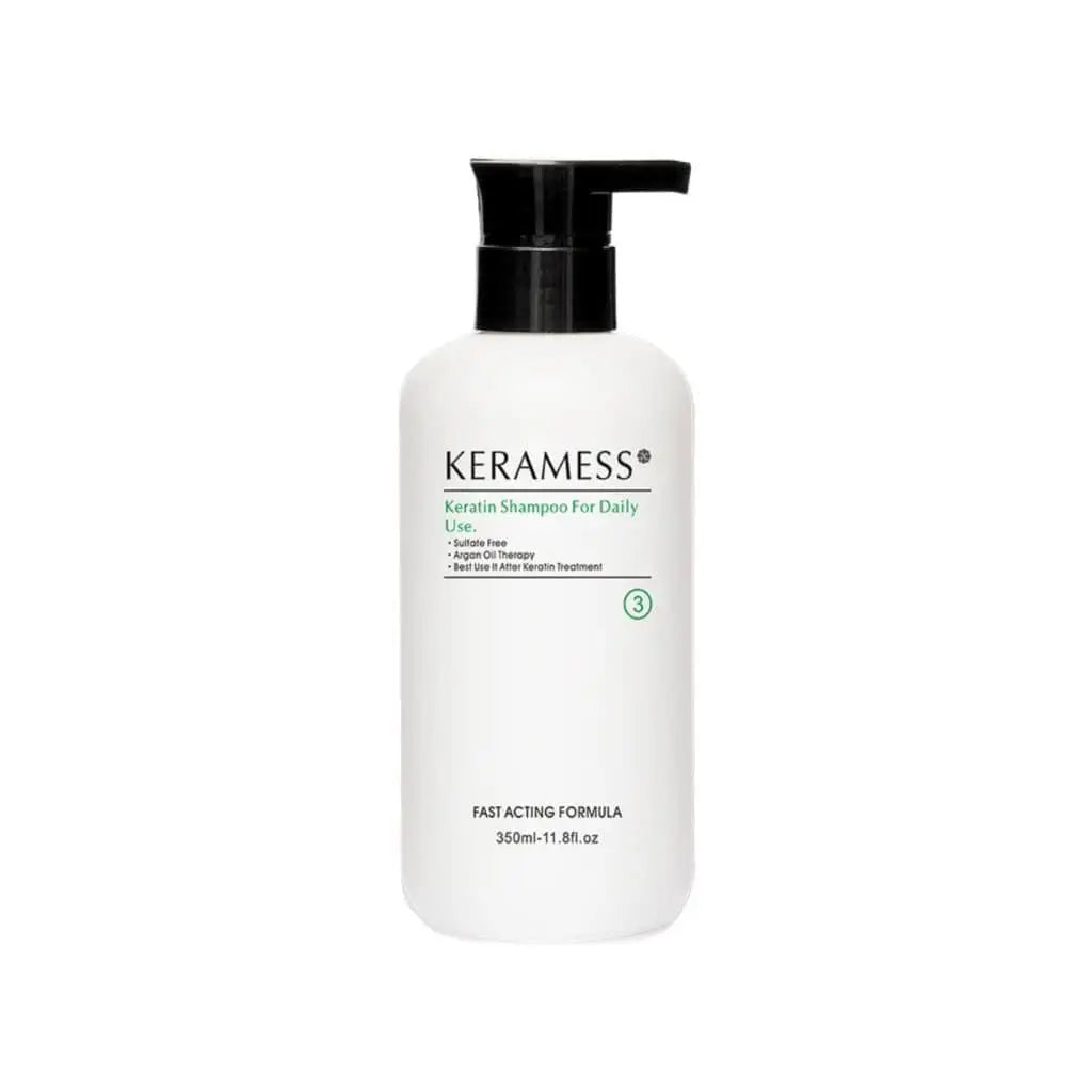 Kelis green tea body wash displayed with Keramess Keratin Shampoo 350ml for hair care routine