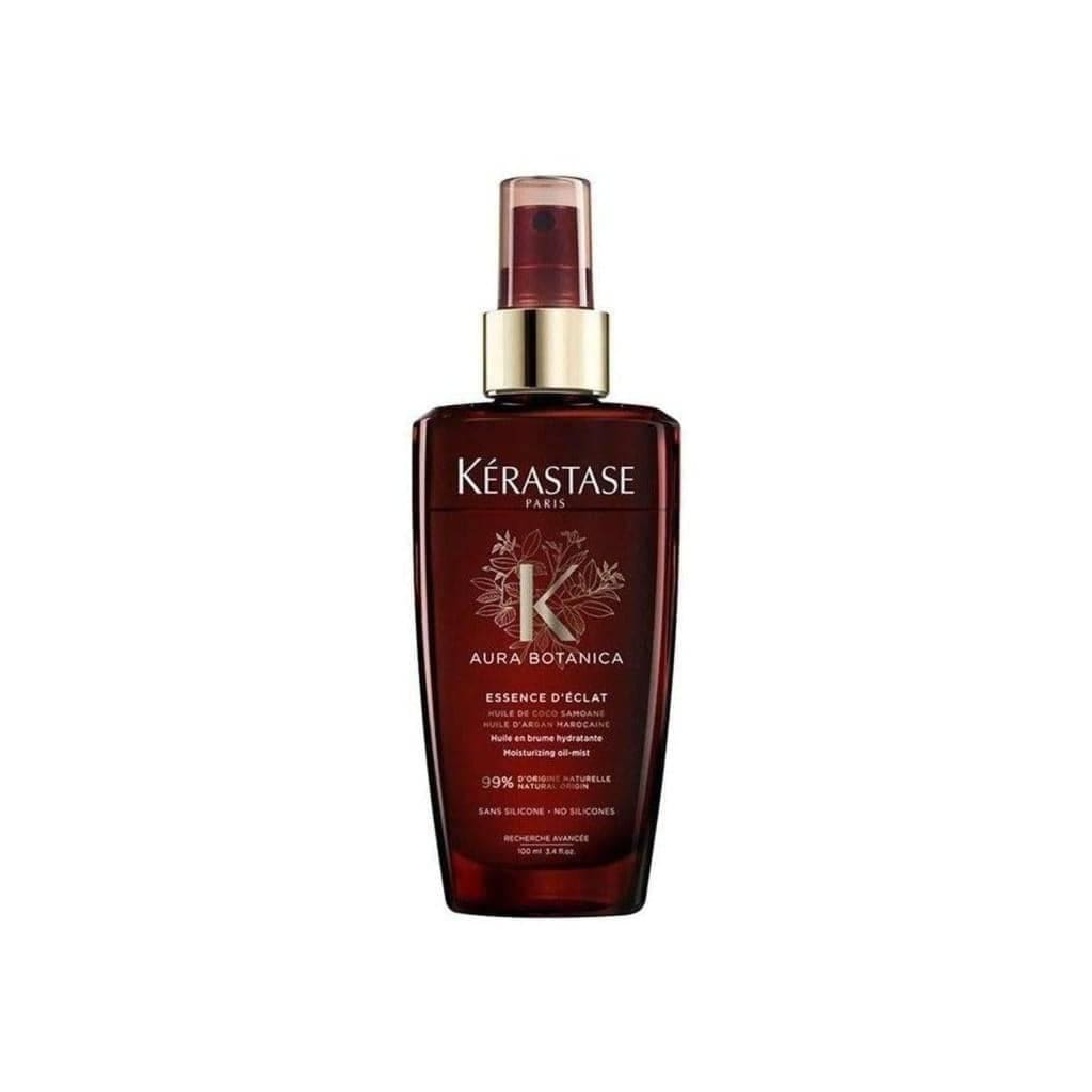 Bottle of Kérastase Aura Botanica Essence D’Eclat hair product with a spray nozzle