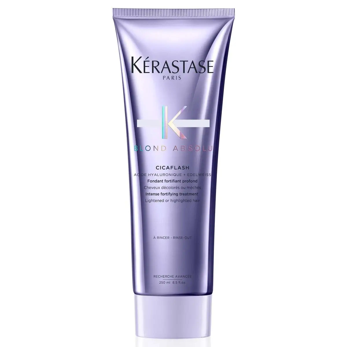 Lavender-colored tube of Kérastase Blond Absolu Cicaflash hair treatment, 250ml