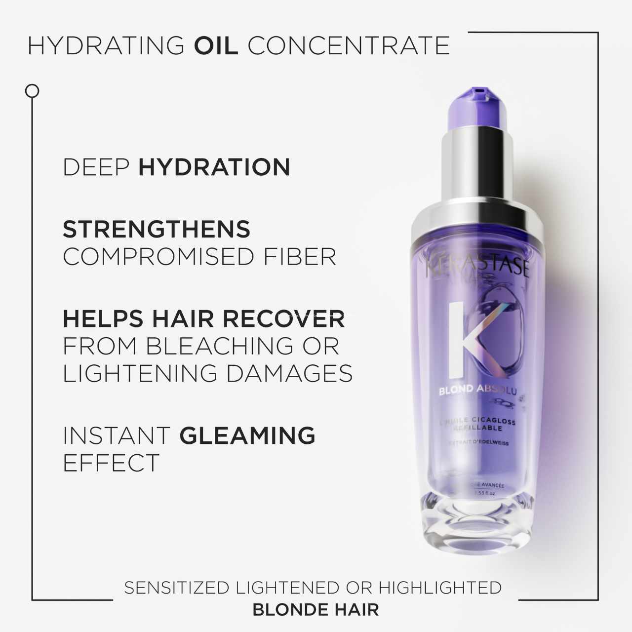 Kérastase Blond Absolu Cicagloss Hydrating Hair Oil 75ml offers deep hydration and strengthens bleached hair for shine.