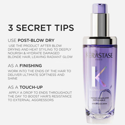 Kérastase Blond Absolu Cicagloss Hydrating Hair Oil 75ml nourishes and hydrates damaged blonde hair for radiant shine.
