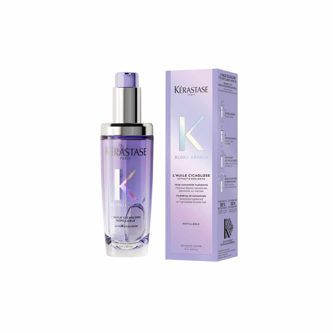 Kérastase Blond Absolu Cicagloss Hydrating Hair Oil 75ml nourishes and strengthens bleached hair for a radiant finish.