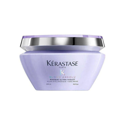 Kérastase Blond Absolu Masque Ultra-Violet Hair Mask 200ml offers vibrant care for grey, white, and bleached hair.