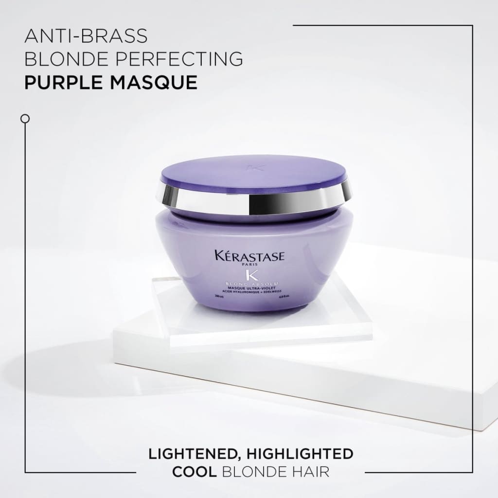 Kerastase Blond Absolu Masque Ultra-Violet Hair Mask in purple container with silver rim