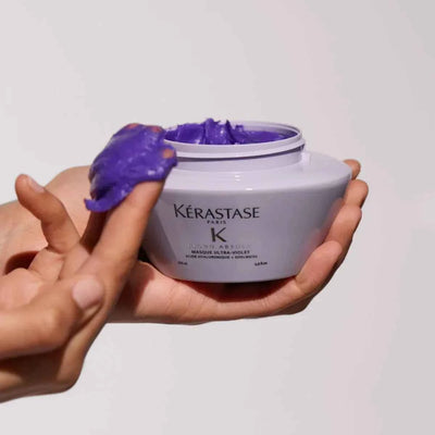 Kerastase Blond Absolu Ultra-Violet Hair Mask: Purple mask for blonde, silver, and grey hair. Eliminates brassiness.