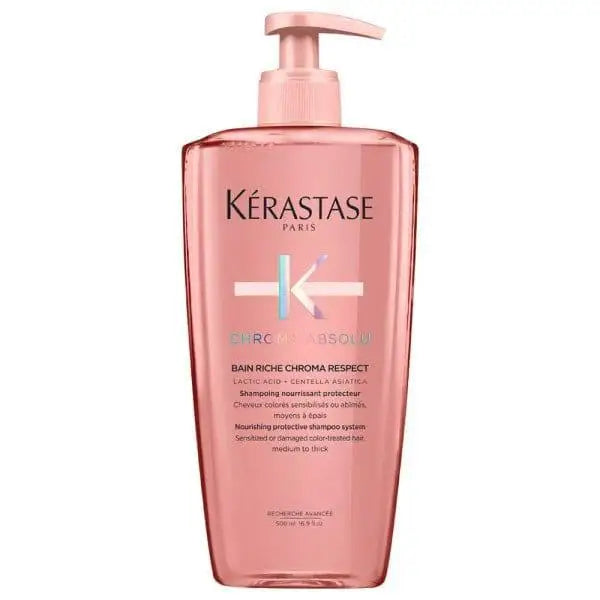 Pink bottle of Kérastase Chroma Absolu Bain Riche Chroma Respect 500ml - Sulphate free