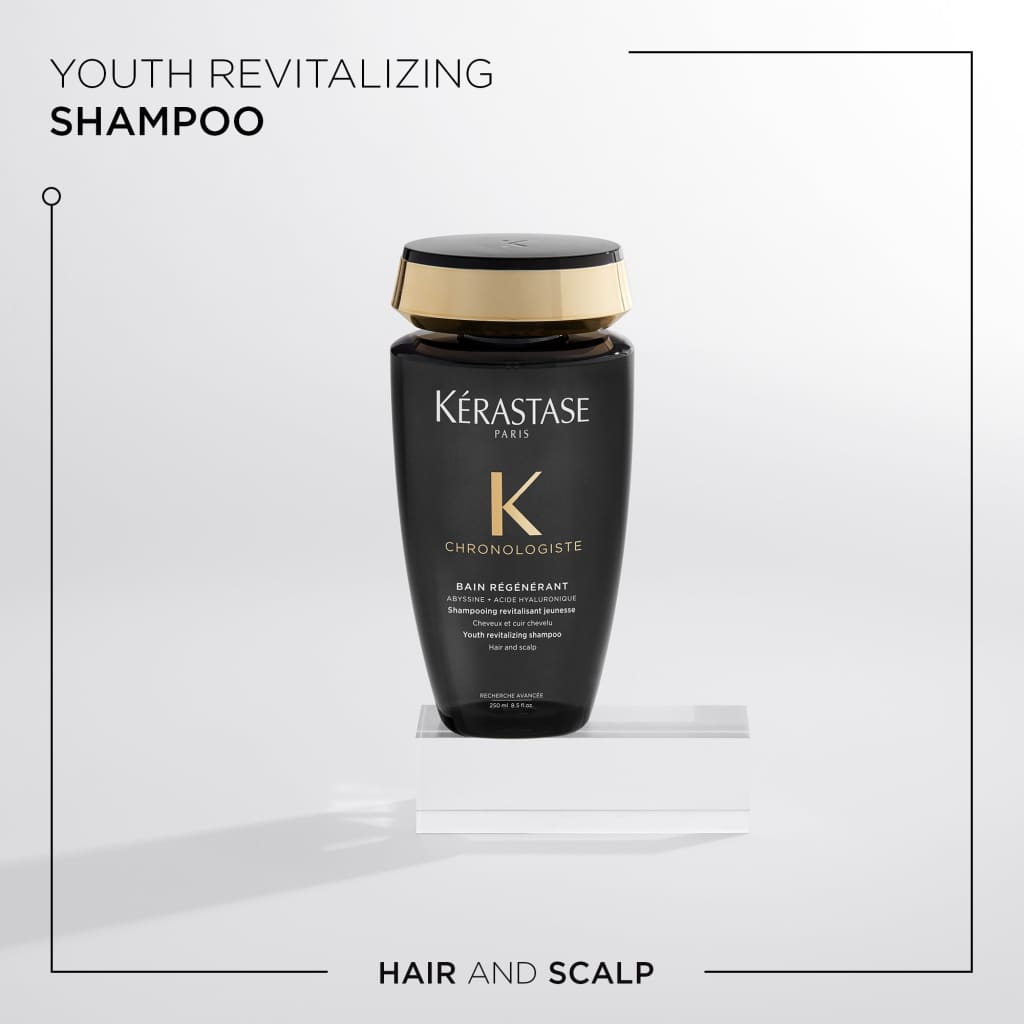 Black bottle of Kérastase Chronologiste Bain shampoo with gold accents, 250ml