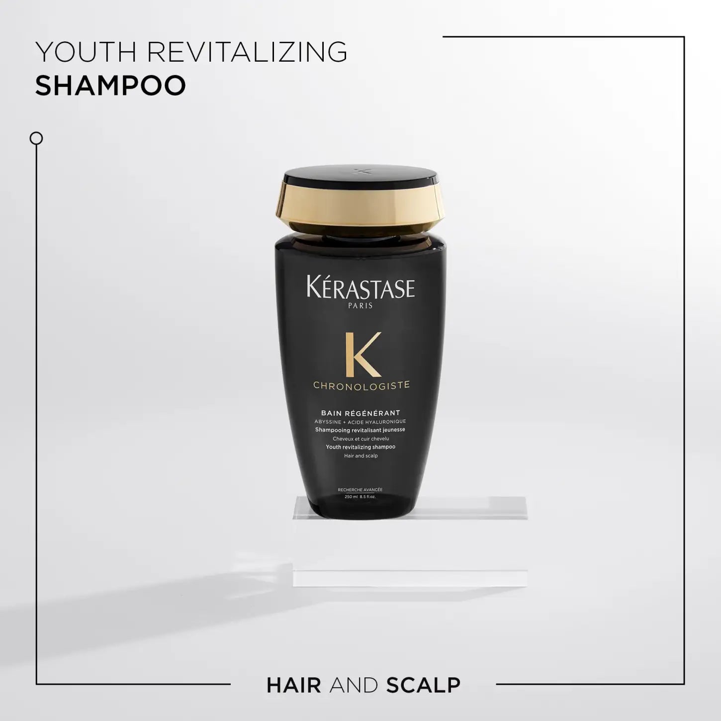 Black bottle of Kérastase Chronologiste Bain shampoo with gold accents, 250ml