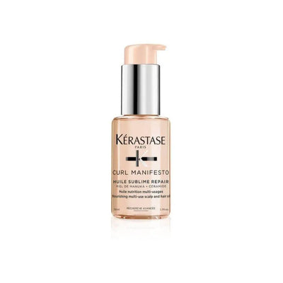Bottle of Kérastase Curl Manifesto Huile Sublime Repair Hair Oil 50ml on display
