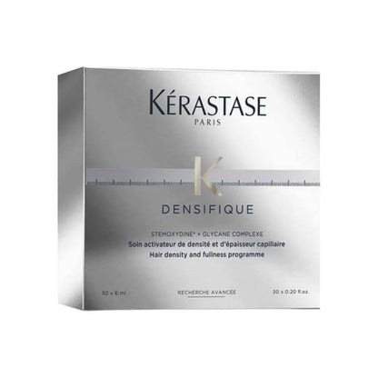 Silver box of Kérastase Densifique Cure Densifique hair treatment, 30x6ml vials