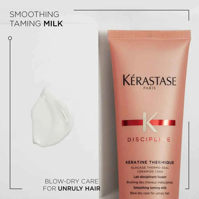 How to use Kérastase Discipline Keratine Thermique — apply to towel-dried hair before blow-drying for smooth frizz-free results