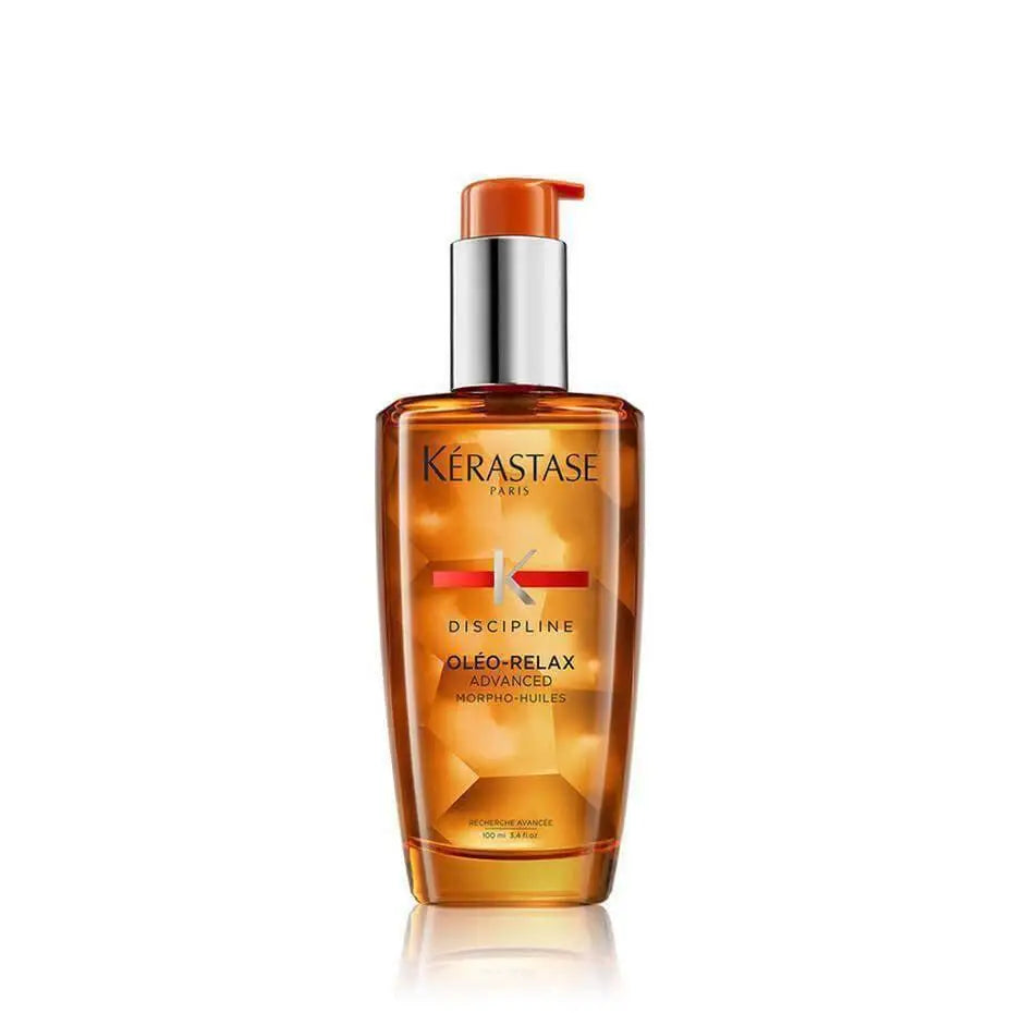 Kerastase Discipline Oléo-Relax Advanced Hair Oil 100ml bottle with orange-tinted liquid