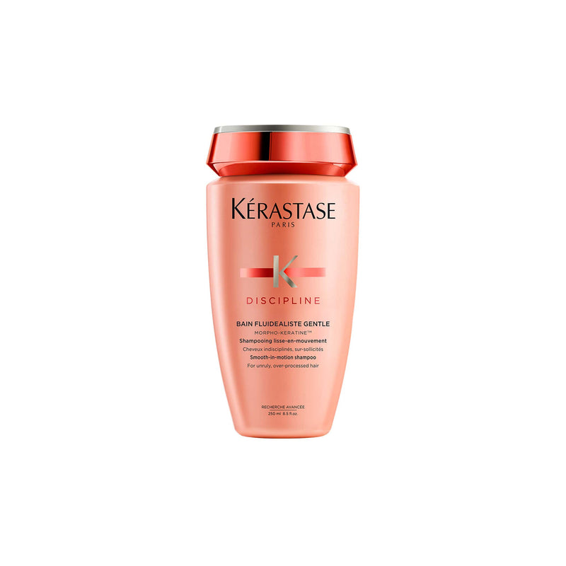 Kerastase Discipline Sulfate-Free Anti-Frizz Shampoo in a pink bottle for smooth, manageable hair