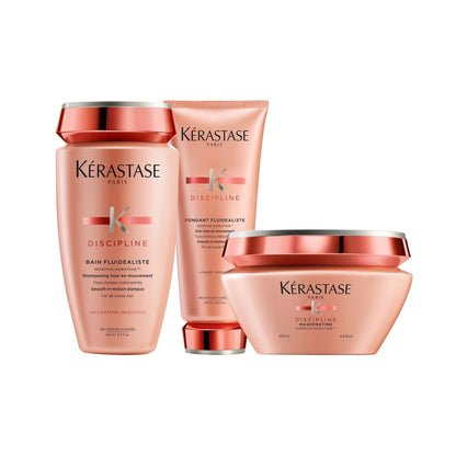 Kérastase Discipline Sulphate Free Trio in peach packaging for smooth hair care