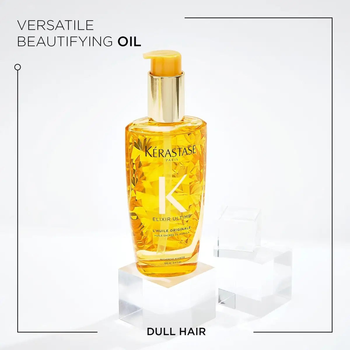 Golden bottle of Kérastase Elixir Ultime L’Huile Originale Hair Oil 100ml with yellow cap