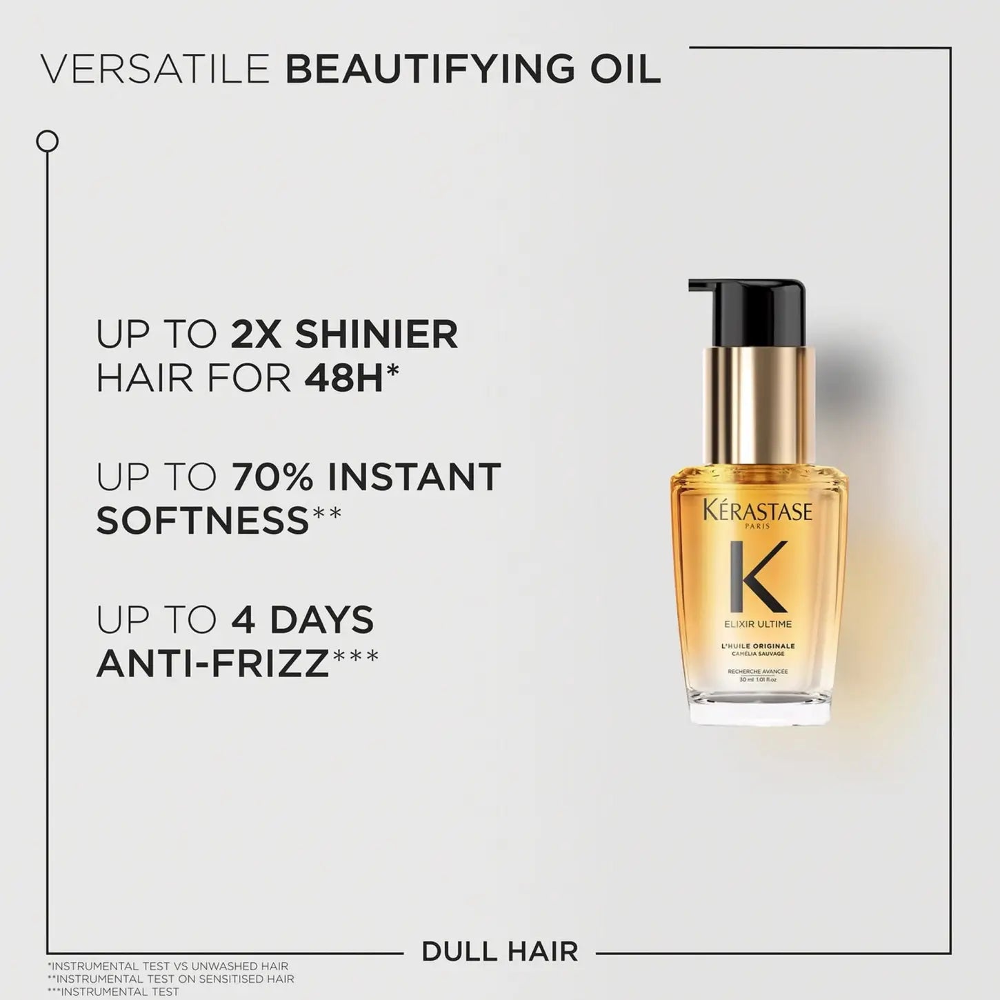 Golden-hued Kérastase Elixir Ultime L’Huile Originale Refillable Hair Oil in glass bottle