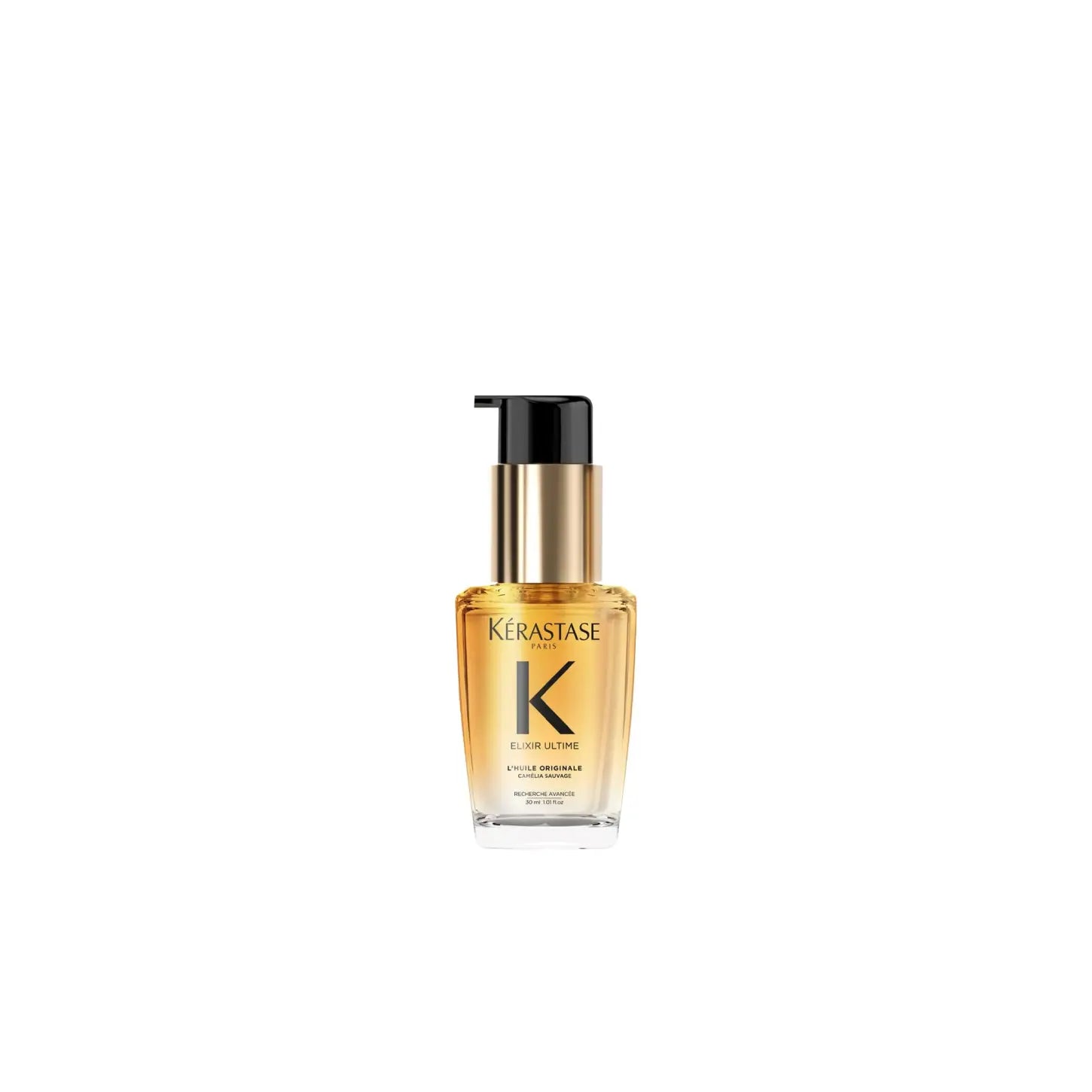 Golden Kérastase Elixir Ultime L’Huile Originale Refillable Hair Oil in glass bottle