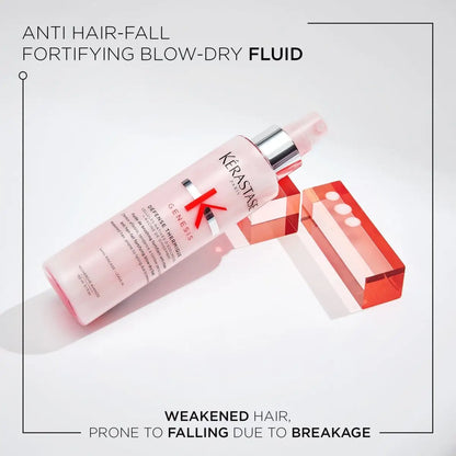 Kerastase Genesis Défense Thermique Blow-Dry Primer 150ml bottle with pink liquid and red arrow