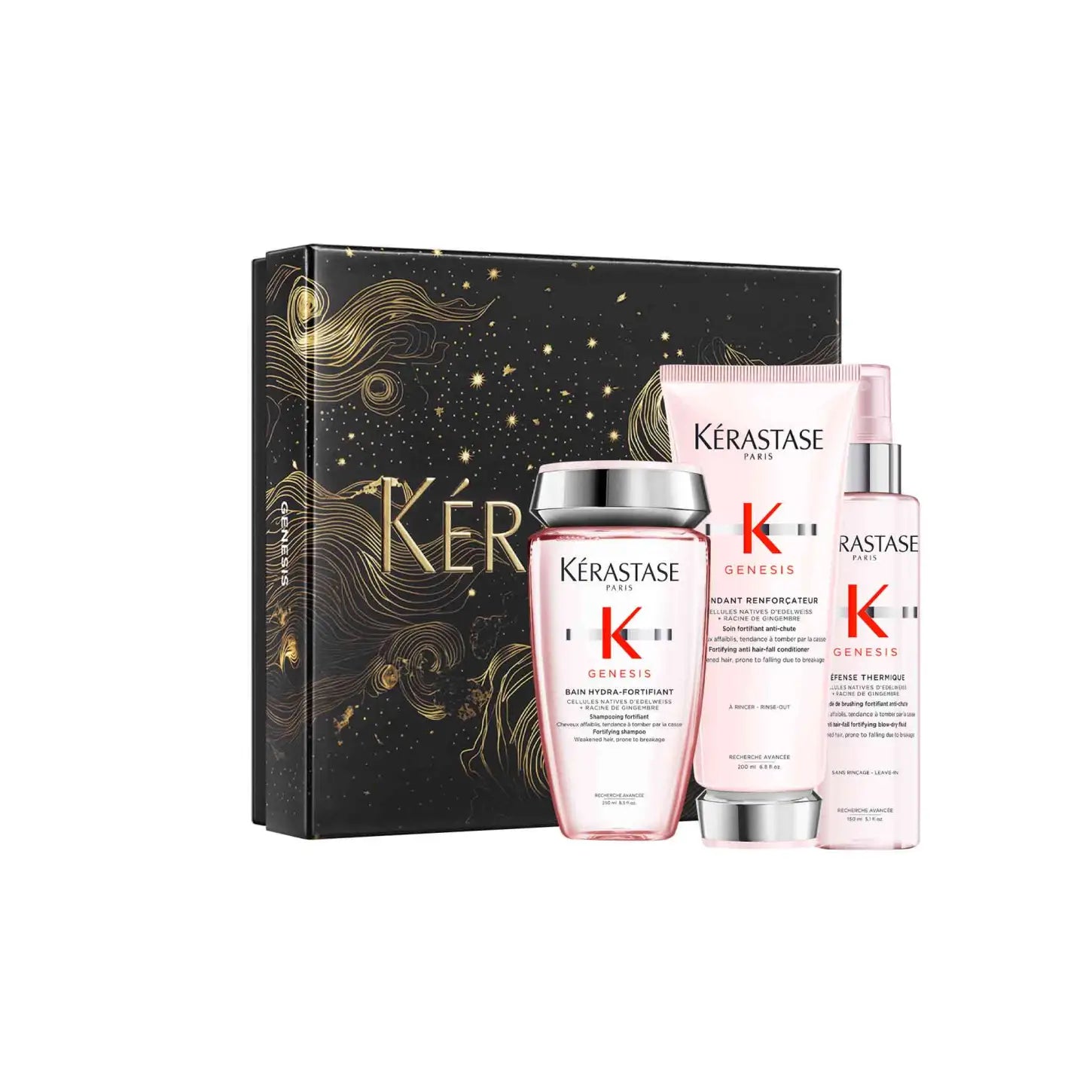 Gift set of Kérastase hair care products in elegant packaging.