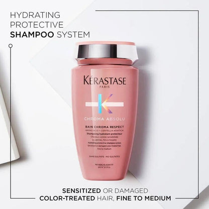 Pink bottle of Kérastase color protecting shampoo in Chroma Absolut Fondant Luxury Gift Set