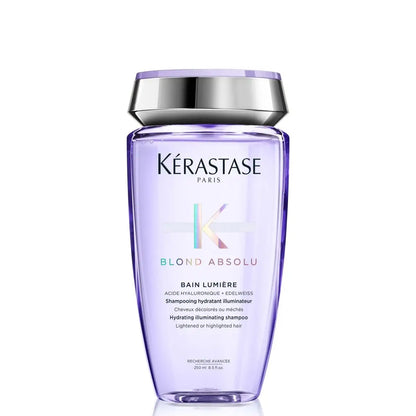 Purple Kérastase Blond Absolu Lumière Shampoo 250ml with silver cap for blonde hair