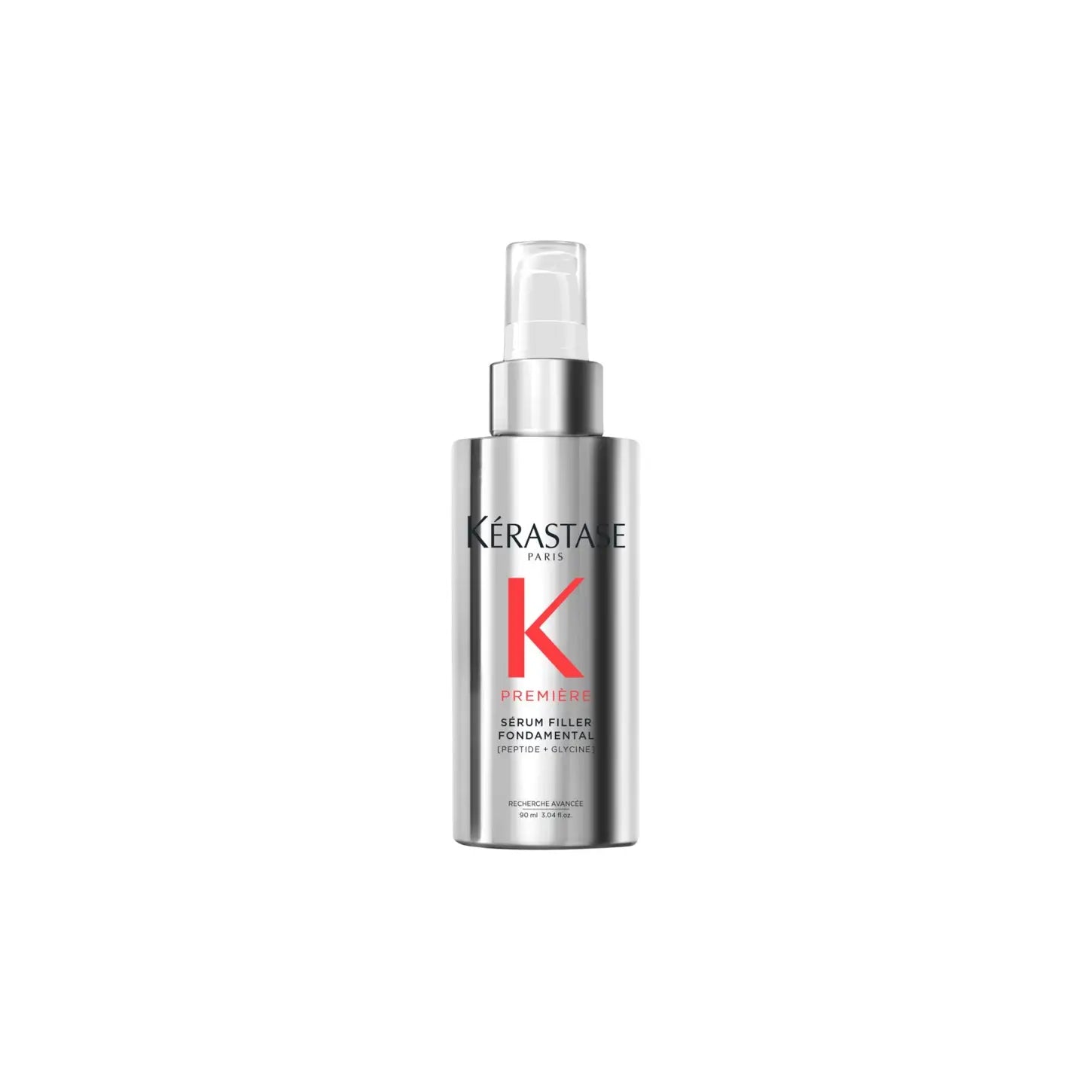 Silver spray bottle of Kérastase Sérum Filler Fondamental 90ml for hair care