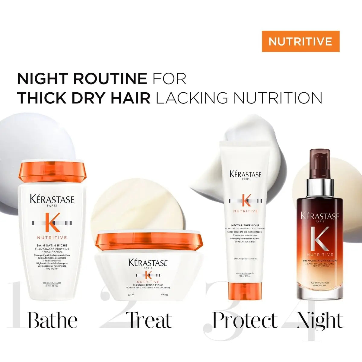 Kérastase Nutritive 8H Night Serum 90ml nourishes dry hair overnight for revitalized, healthy locks. Perfect for your routine.