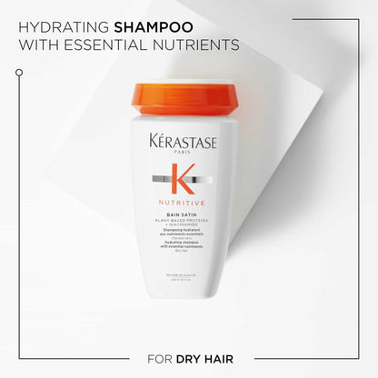 Bottle of Kérastase Nutritive Bain Satin shampoo for slightly dry hair, 250ml