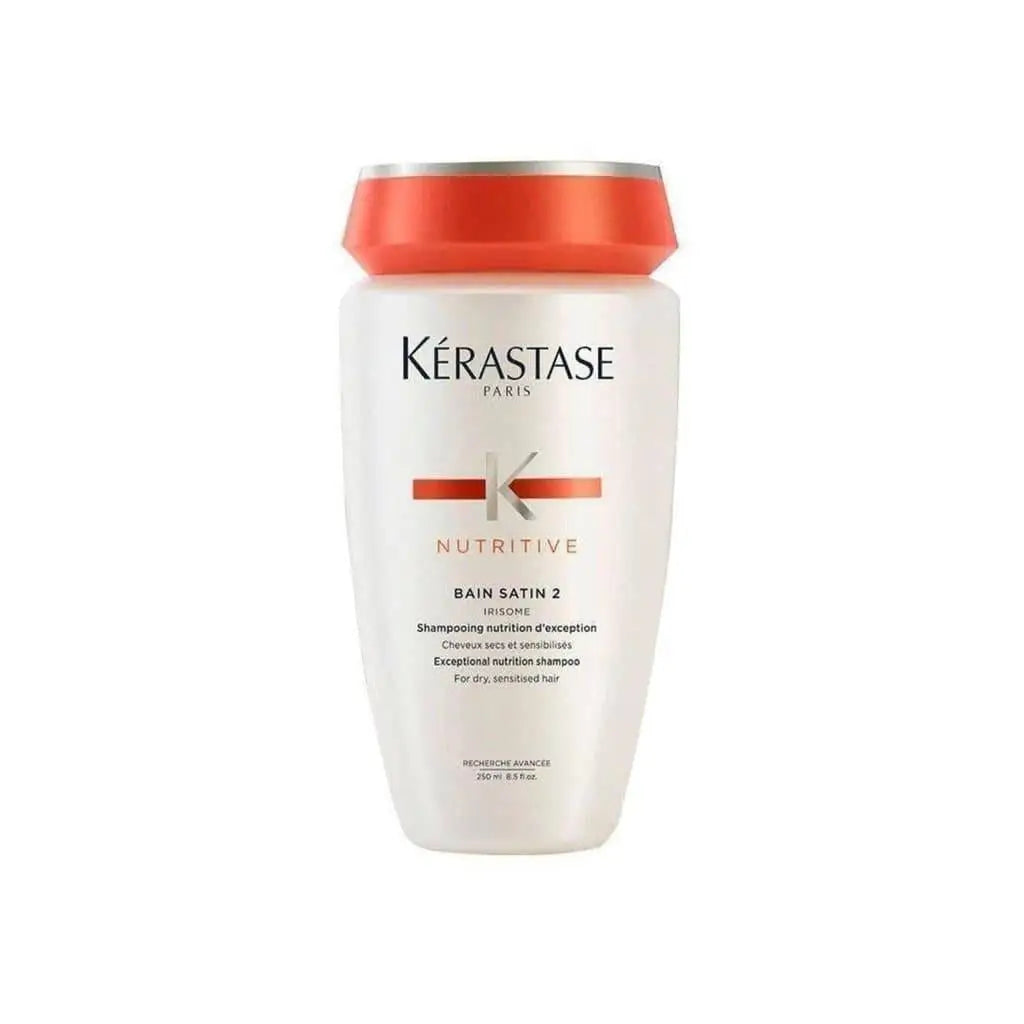 Bottle of Kérastase Nutritive Irisome Bain Satin 2 Shampoo - 250ml with an orange cap