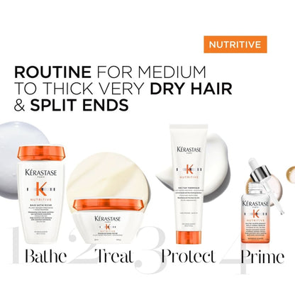 Hair care routine with Kérastase Nutritive Masquintense Riche 200ml for dry hair and split ends