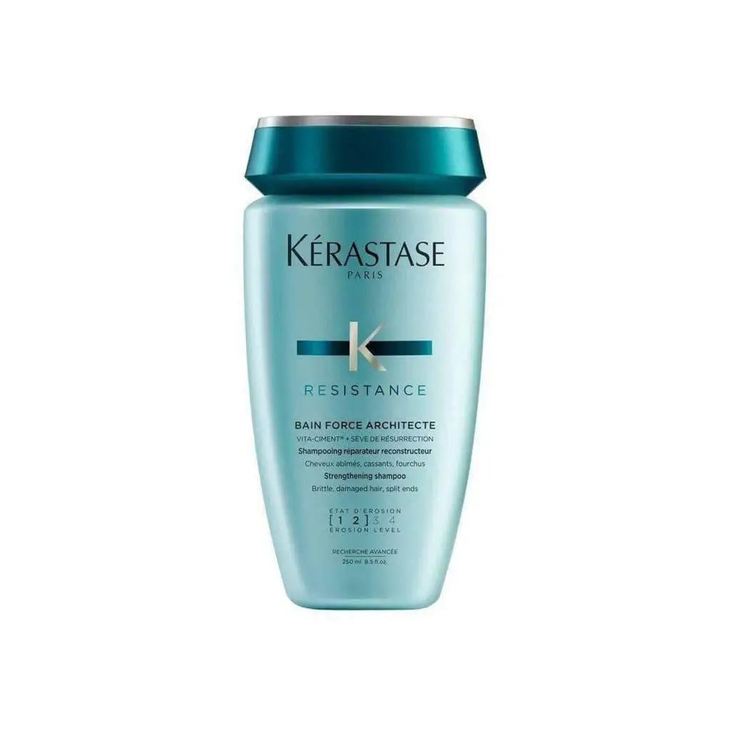 Teal-colored Kérastase Resistance Bain Force Architecte Shampoo 250ml bottle