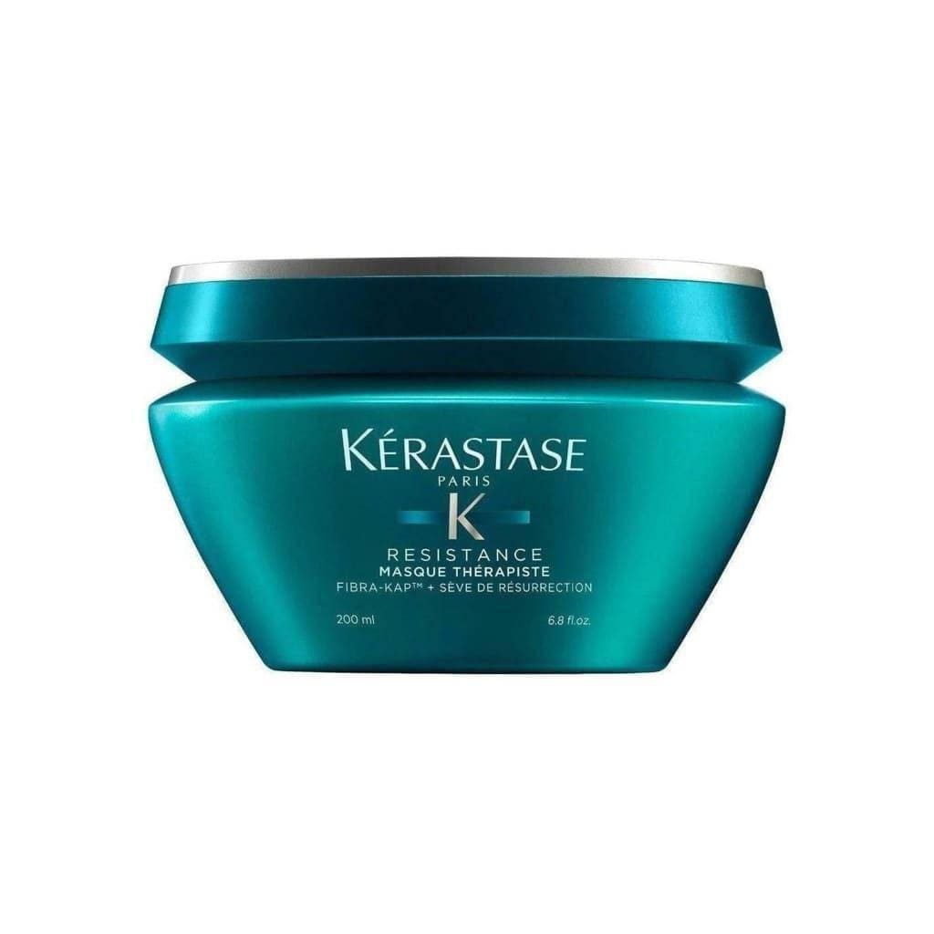 Teal-colored Kerastase Resistance Masque Therapiste Hair Mask 200ml for damaged hair