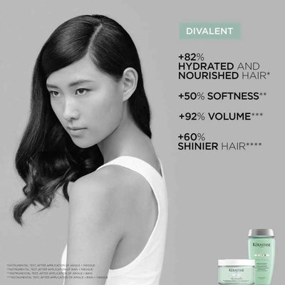 Kerastase Divalent: Shampoo for Oily Roots, Hydrated Hair & Volume. See +82% Hydration, +92% Volume results in image!
