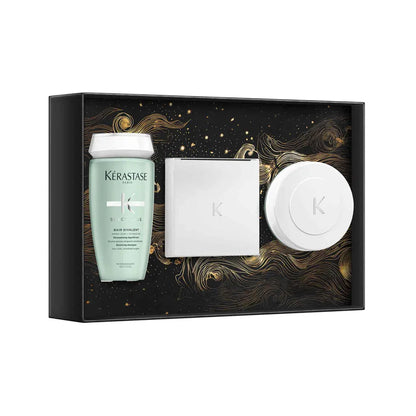 Gift set of Kérastase hair care products in a decorative box.