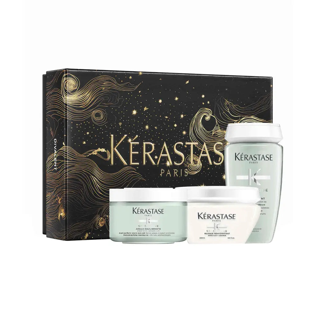 Kerastase hair care gift set featuring multiple product containers and a decorative box.