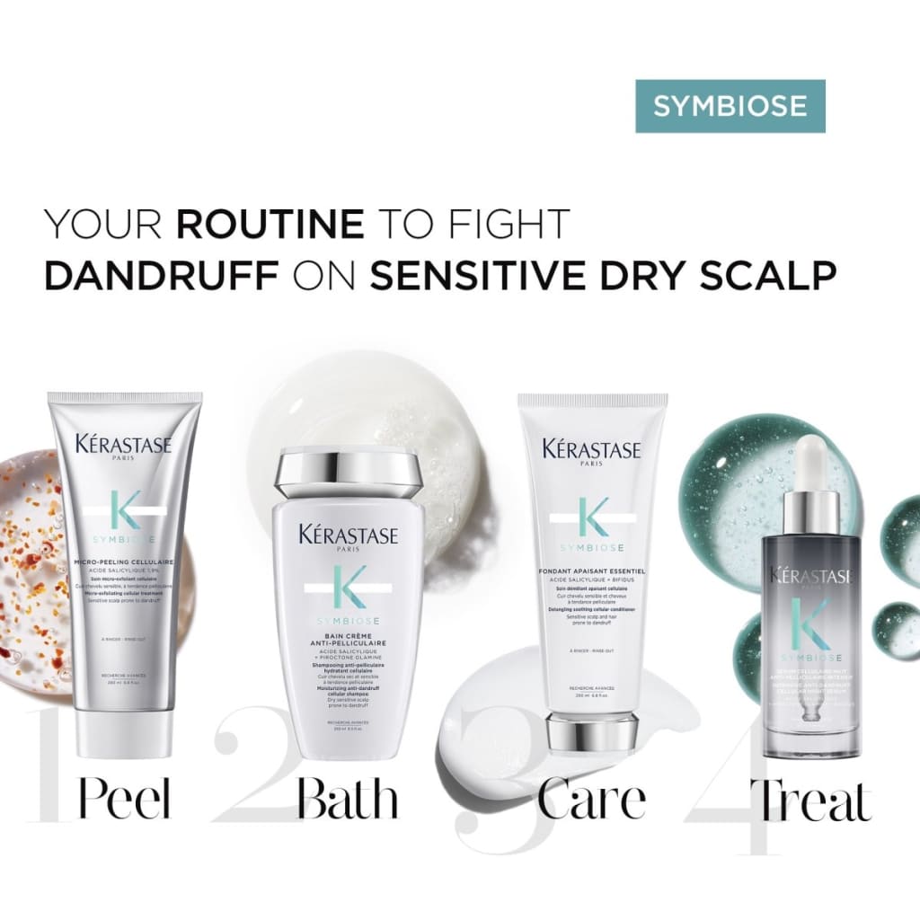 Kerastase Symbiose Fondant Apaisant Essentiel lineup for dandruff and sensitive dry scalp