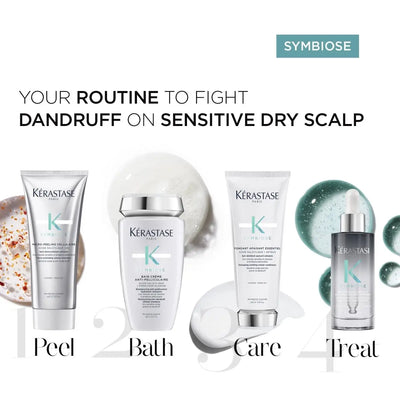 Kerastase Symbiose Dandruff Routine: Peel, Bath, Care, Treat. For Sensitive Scalp.