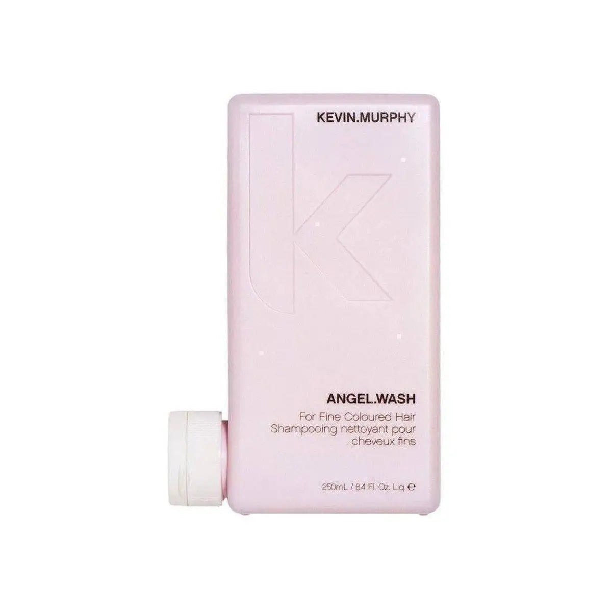 Pink bottle of Kevin Murphy Angel.Wash shampoo for fine colored hair care products