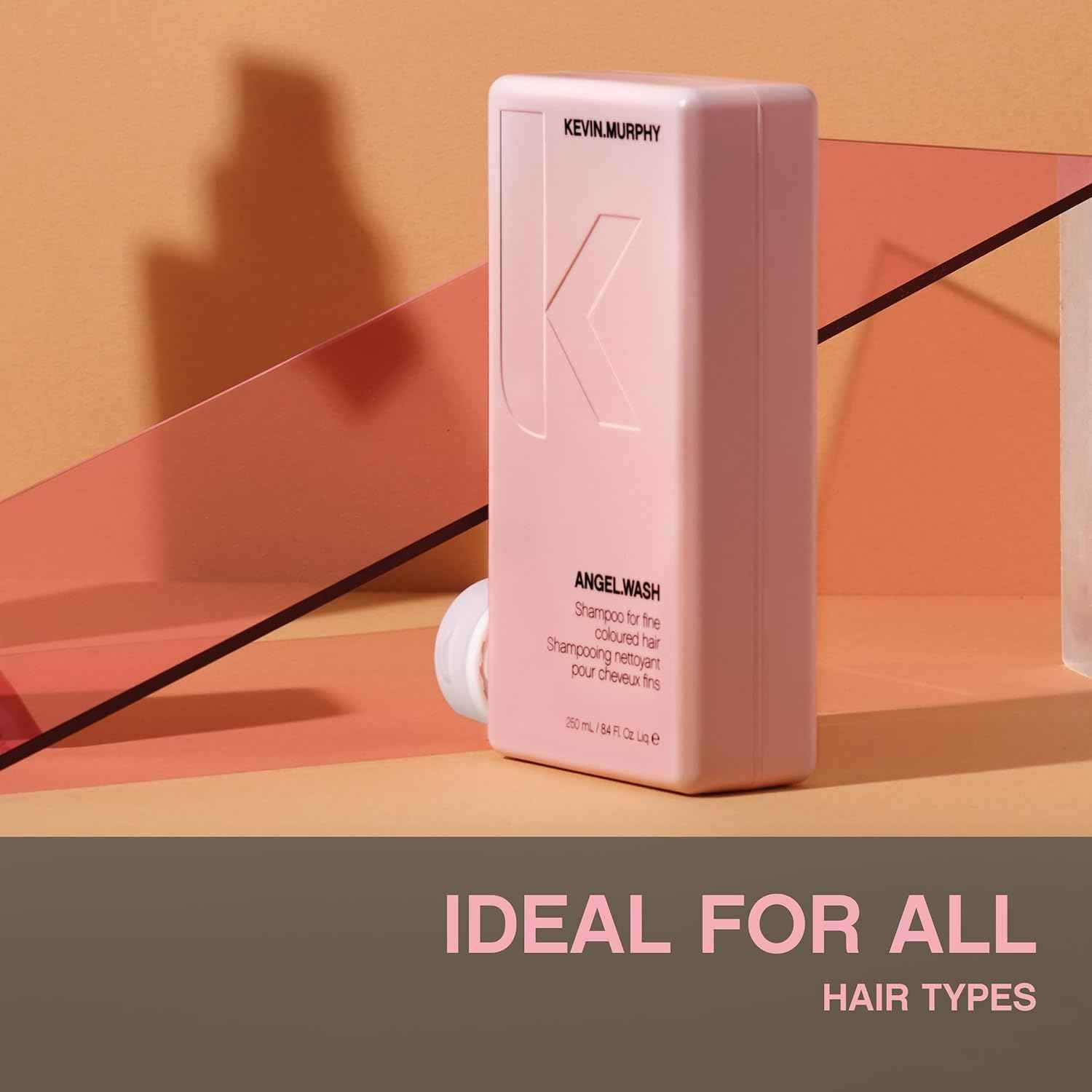 Kevin Murphy Angel.Wash volumizing shampoo in a pink rectangular bottle ideal for all hair types