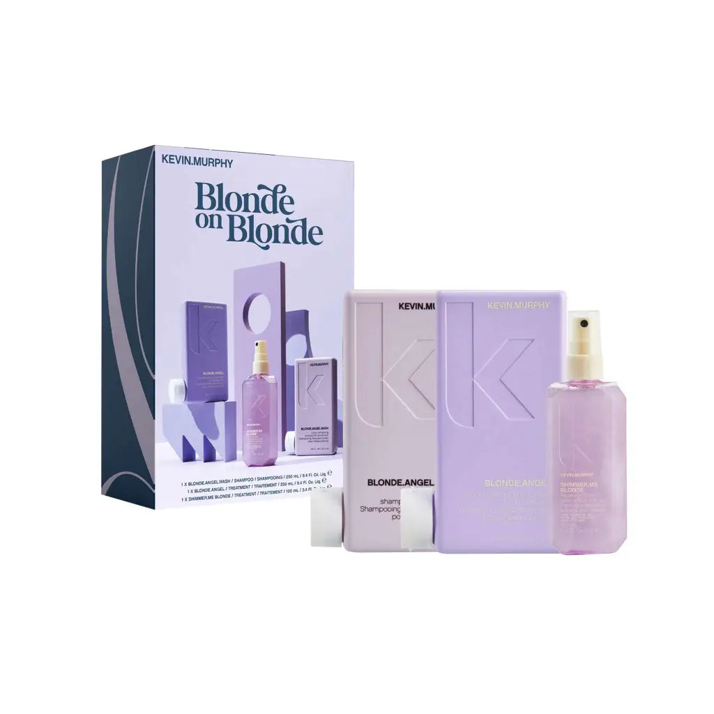 Hair care product set in lavender packaging labeled ’Blonde on Blonde’ by Kevin Murphy.