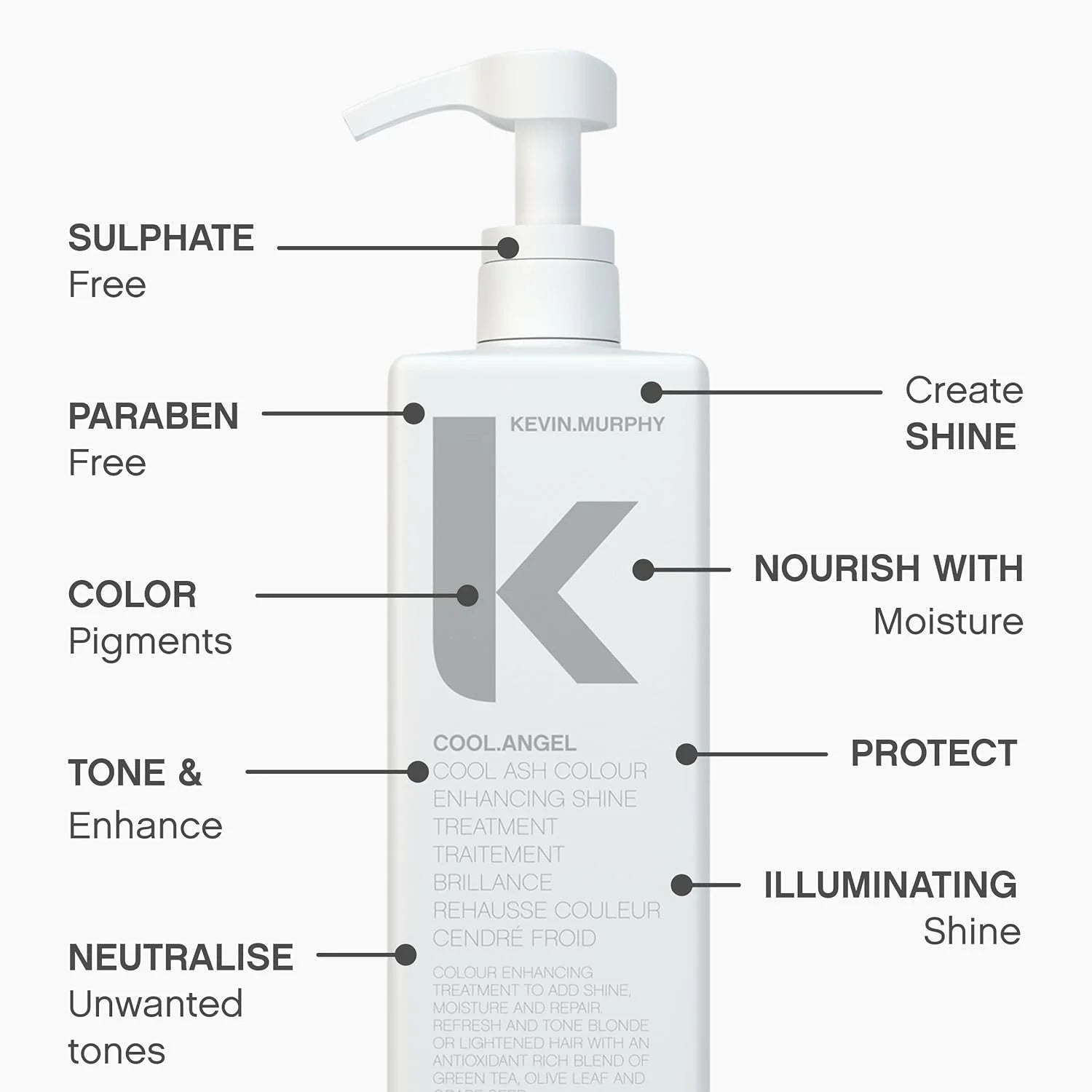 Kevin Murphy Cool.Angel Treatment 250ml (Sulphate Free) enhances shine and cool tones for blonde and grey hair.