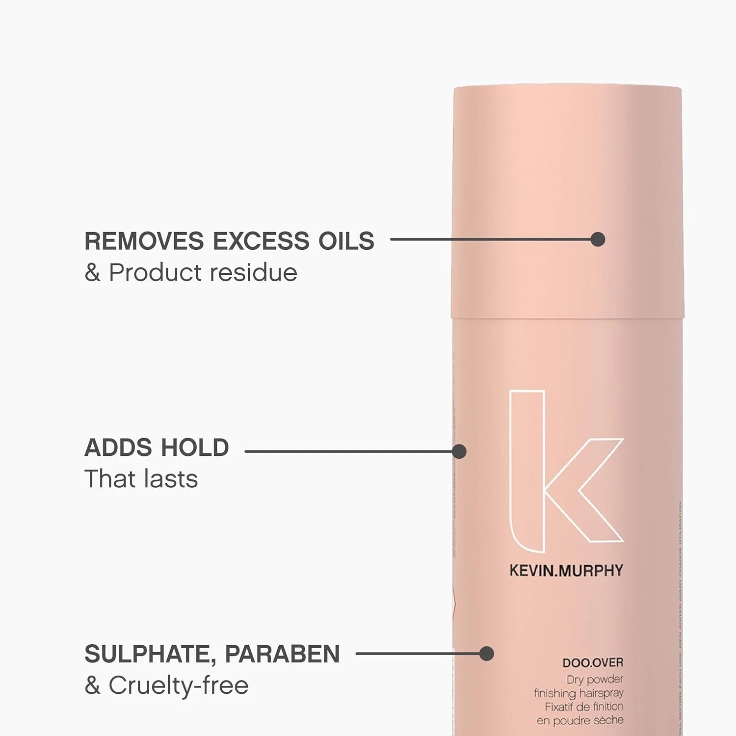 Kevin Murphy Doo.Over Dry Powder Styling Spray 250ml for Volume offers lasting hold and removes excess oils effortlessly.
